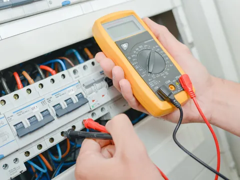 Mesure au multimètre sur un tableau électrique avant toute réparation